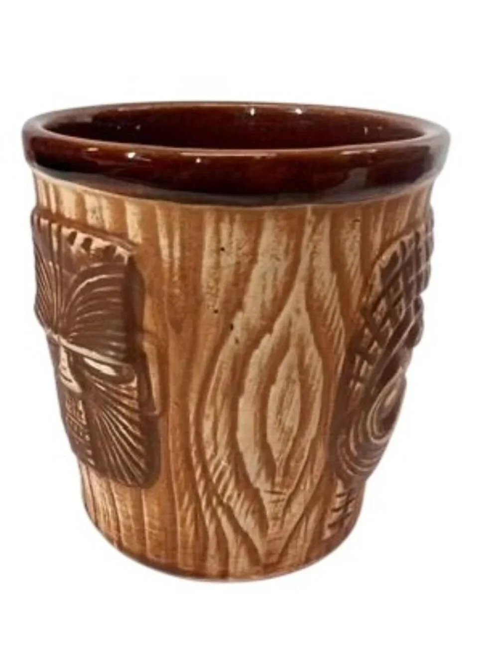 Vintage Otagiri 3 Faced Tiki Mug Rum Bucket Cup - Brown Ceramic Mid-Century